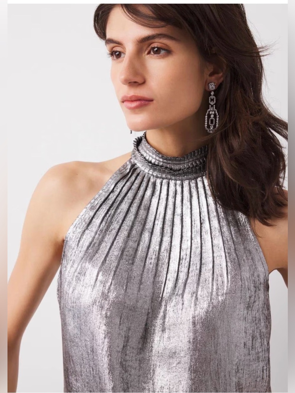 NWT White House Black Market Metallic Silver Gunmetal Halter-Neck Top size 10